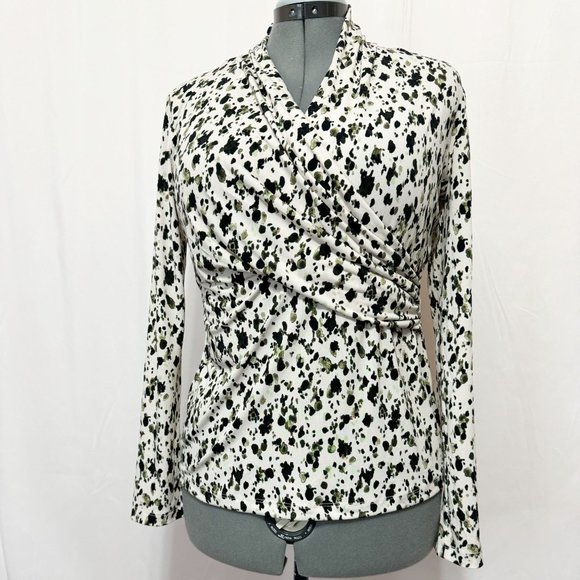 DKNY NWT Sz M Olive Multi Surplice Detailed Long Sleeve Top - Picture 4 of 10